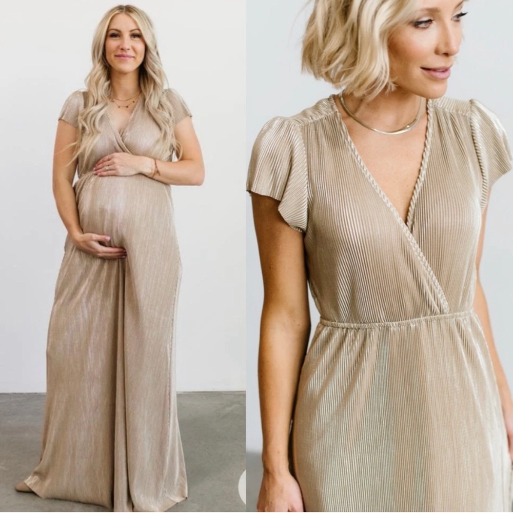 NEW Baltic Born Women's ATHENA Pleated V-Neck Maxi Dress PINK Size S Maternity